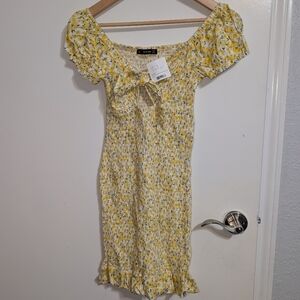 Sunny Yellow Floral Midi Dress